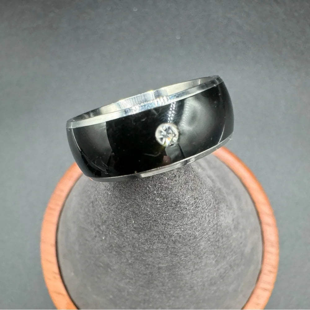 Black and Stainless Steel Men’s Rhinestone Ring Size 10