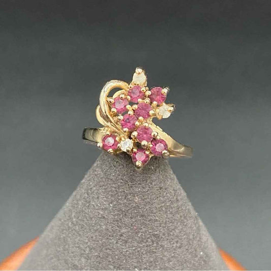 Gold 14KT GE Amethyst Rhinestone Floral Cluster Ring Size 4.75