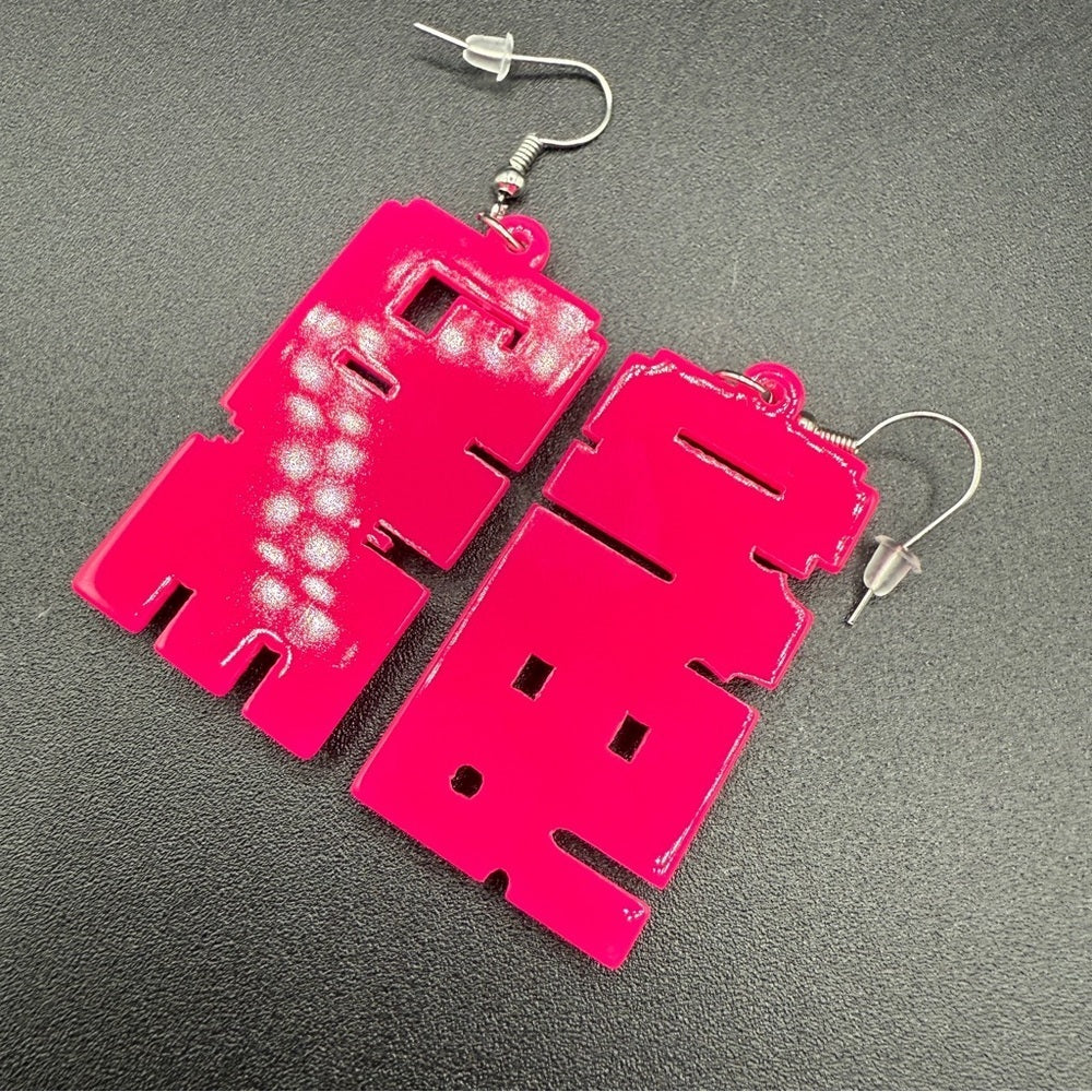 Gamer Girl PC 'Game Over' Acrylic Neon Pink and Blue Earrings - Pierced