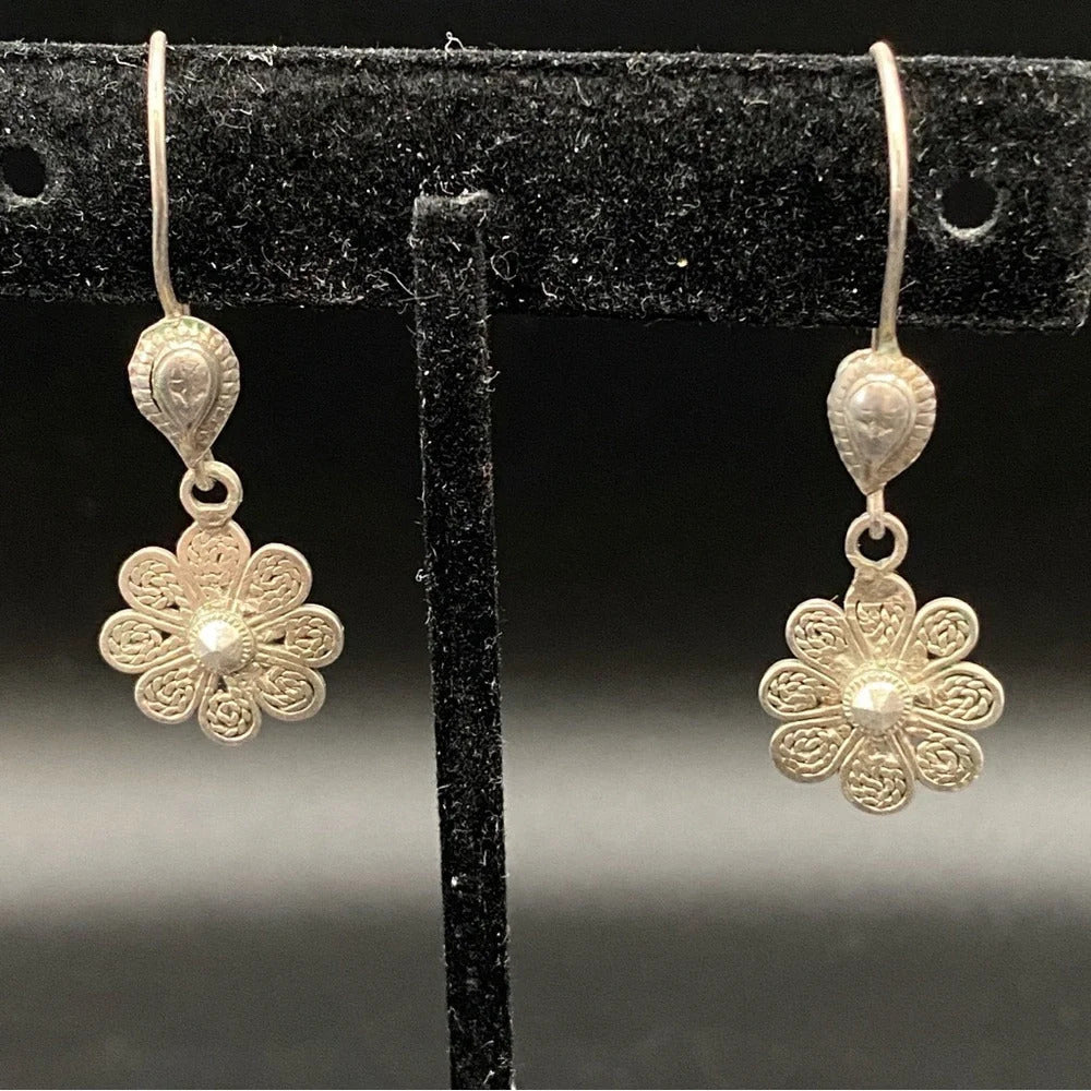 Oxidized Turkish Silver Filigree Floral Artisan Earrings