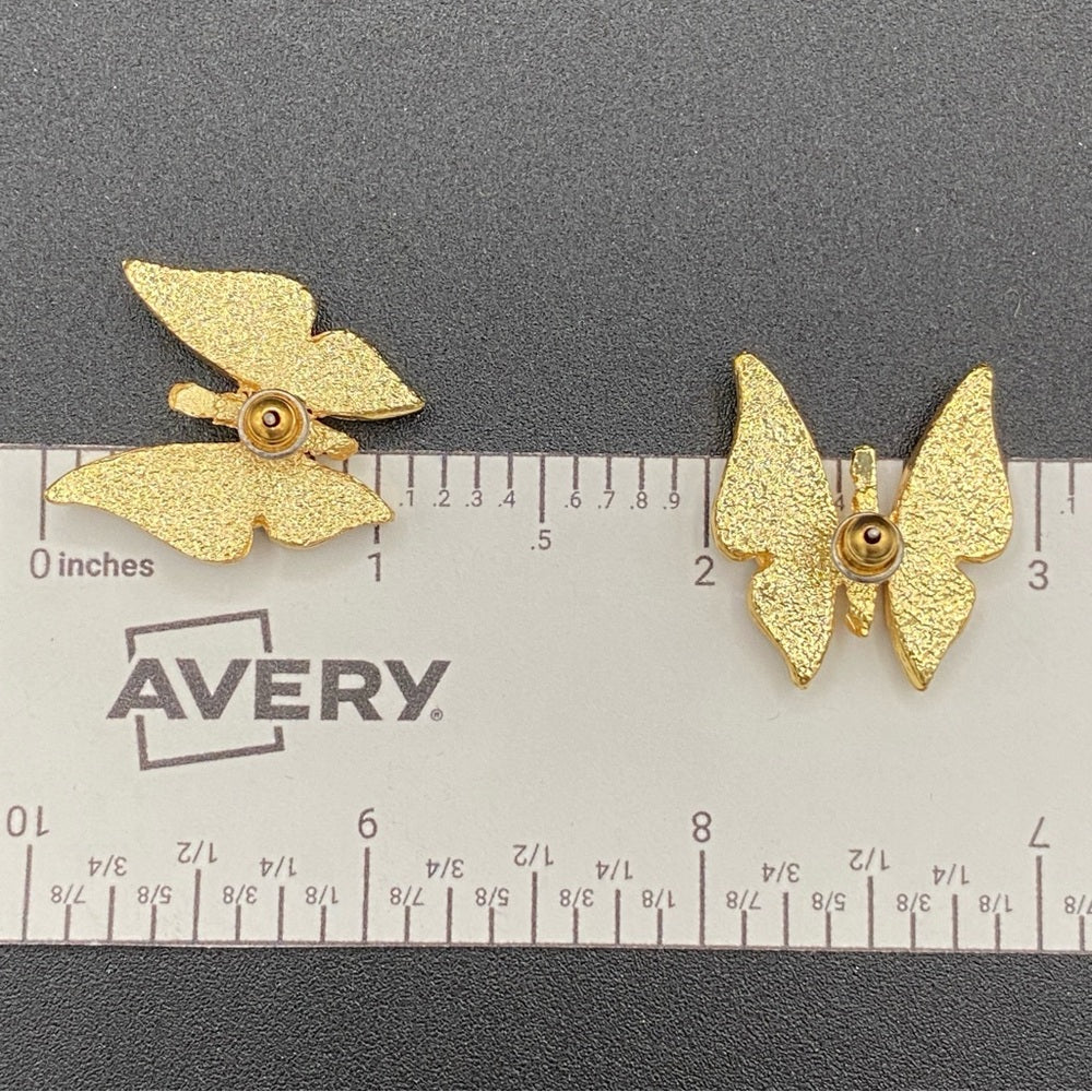 Pave Black and Gunmetal Grey Butterfly Pierced Gold Earrings