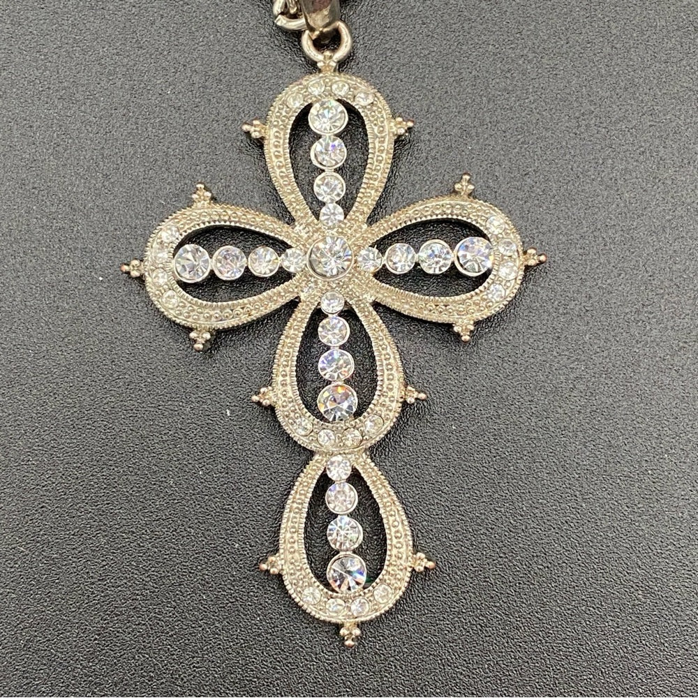 Gothic Multi-Cross Silver Tone Necklace