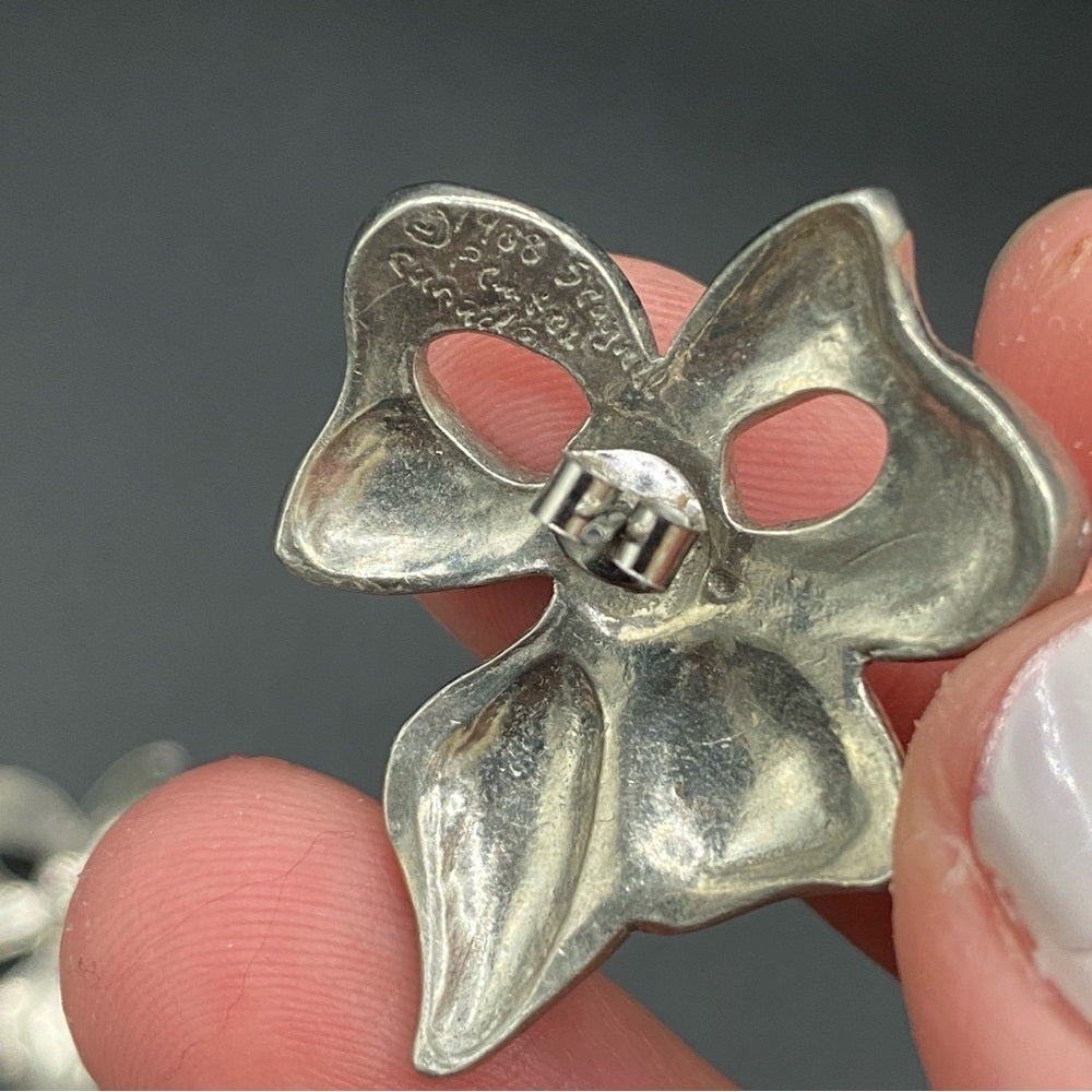Vintage Pewter Bow Earrings Signed Seagull Canada 1988