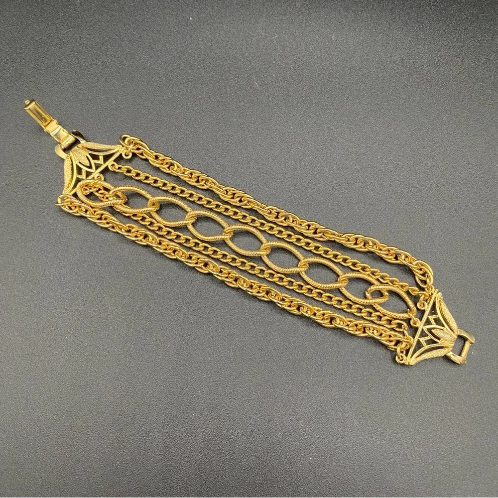 80s Disco Glam 5 Strand Flashy Gold Tone Bracelet