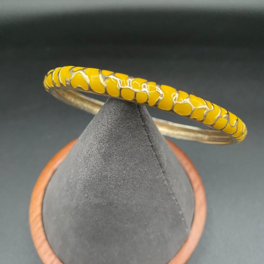 Yellow Enamel and Gold Stacking Bangle Bracelet with Geometric Print