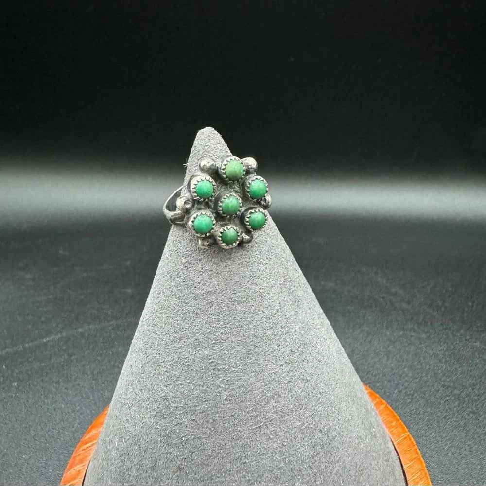 Vintage Zuni Cluster Signet Ring with Prong Setting in Sterling Silver Size 5