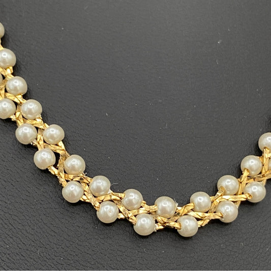 Braided Gold and Faux Pearl Vintage Necklace