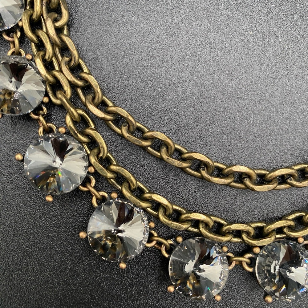 Unique Smoky Grey Glass Rhinestone 3 Chain Statement Necklace