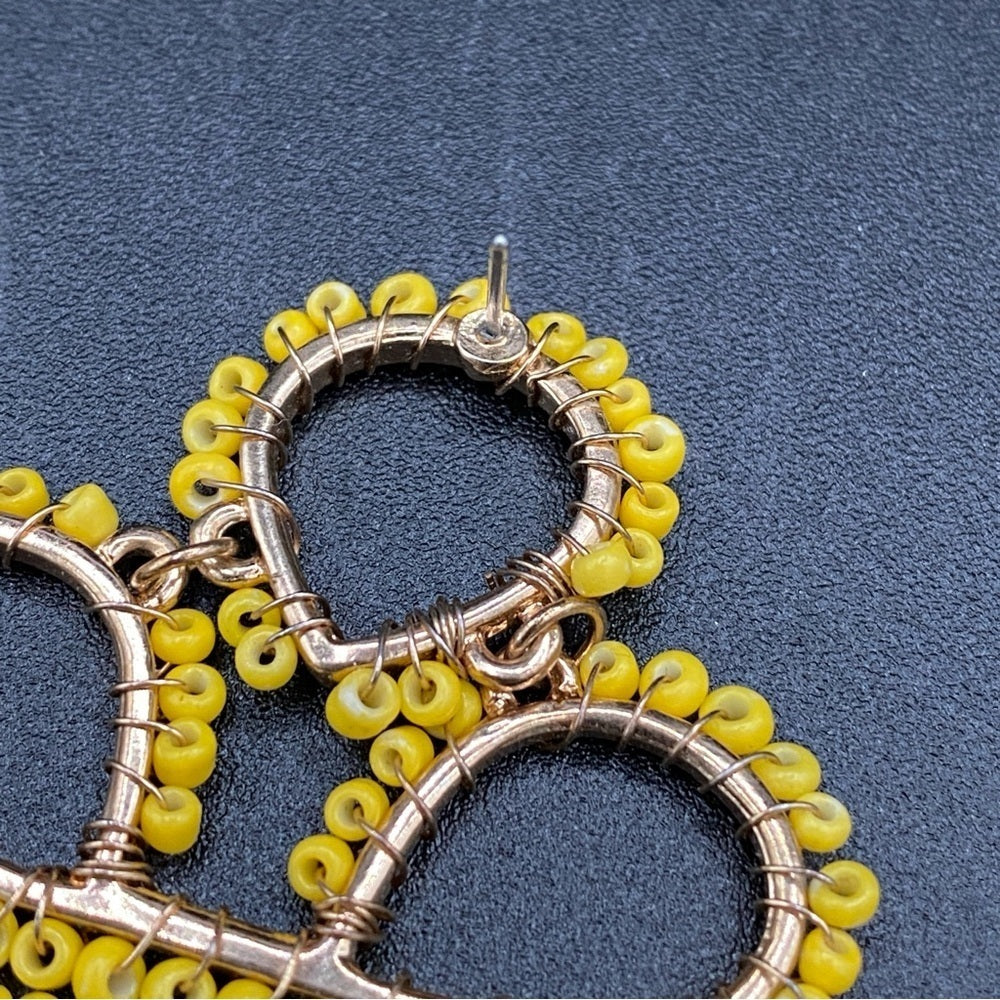 Boho Infinity Knot Dangle Earrings -Yellow Seed beads