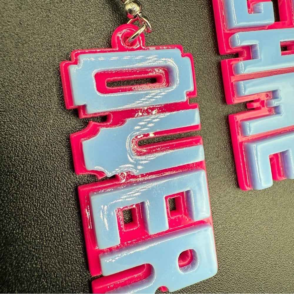 Gamer Girl PC 'Game Over' Acrylic Neon Pink and Blue Earrings - Pierced