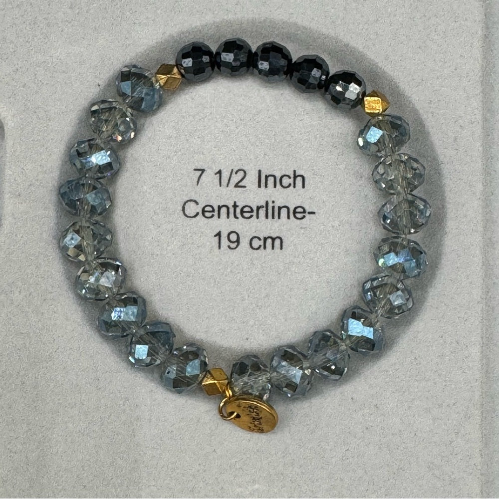 Faceted Blue Grey Crystal Stacking Bracelet with Gold Accents