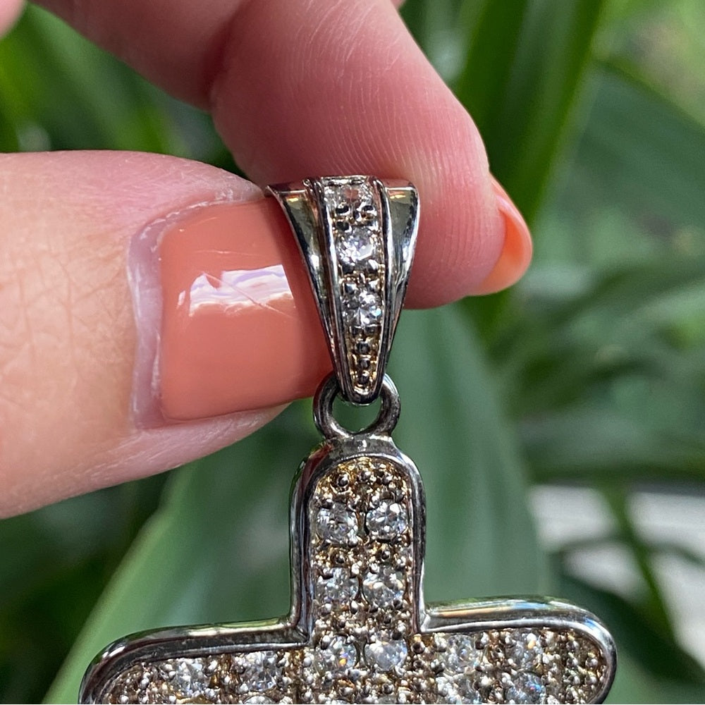 Vintage Silver 925 Cross Pendant with Studded CZ Rhinestones