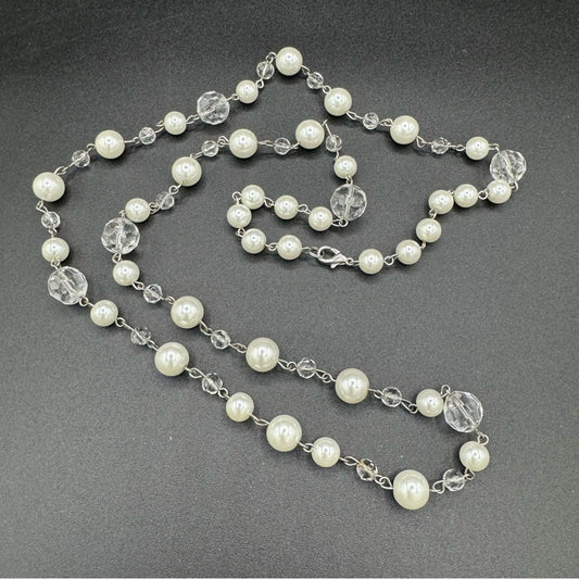 Retro Glass Bead and Crystal Necklace