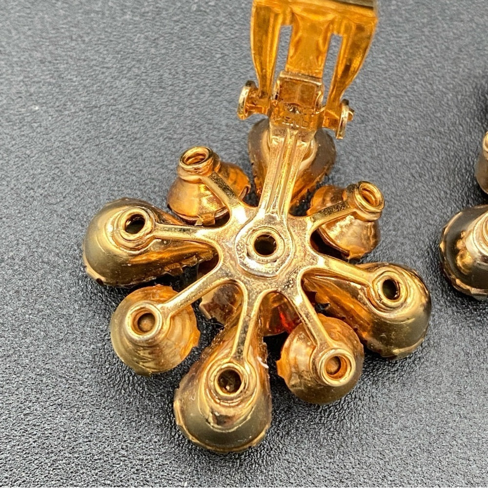 1950s Amber Orange Floral Statement Clip-On Earrings — West Germany Style