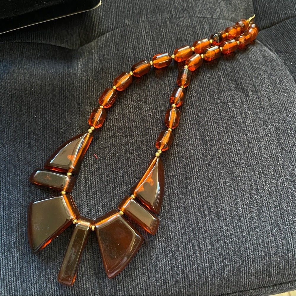 Vintage 70s era Amber Brown Chunky Lucite Statement Necklace