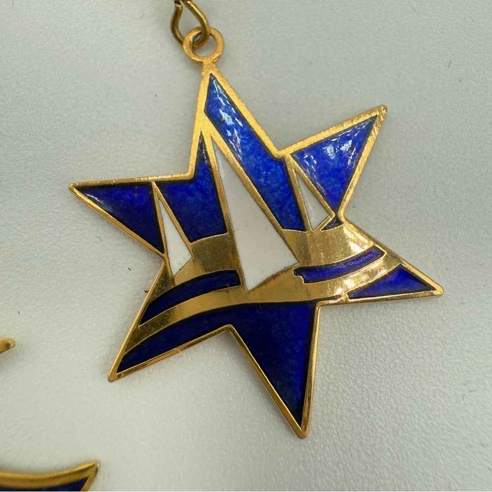 Vintage Cloisonne Blue and Gold Star and Moon Earrings