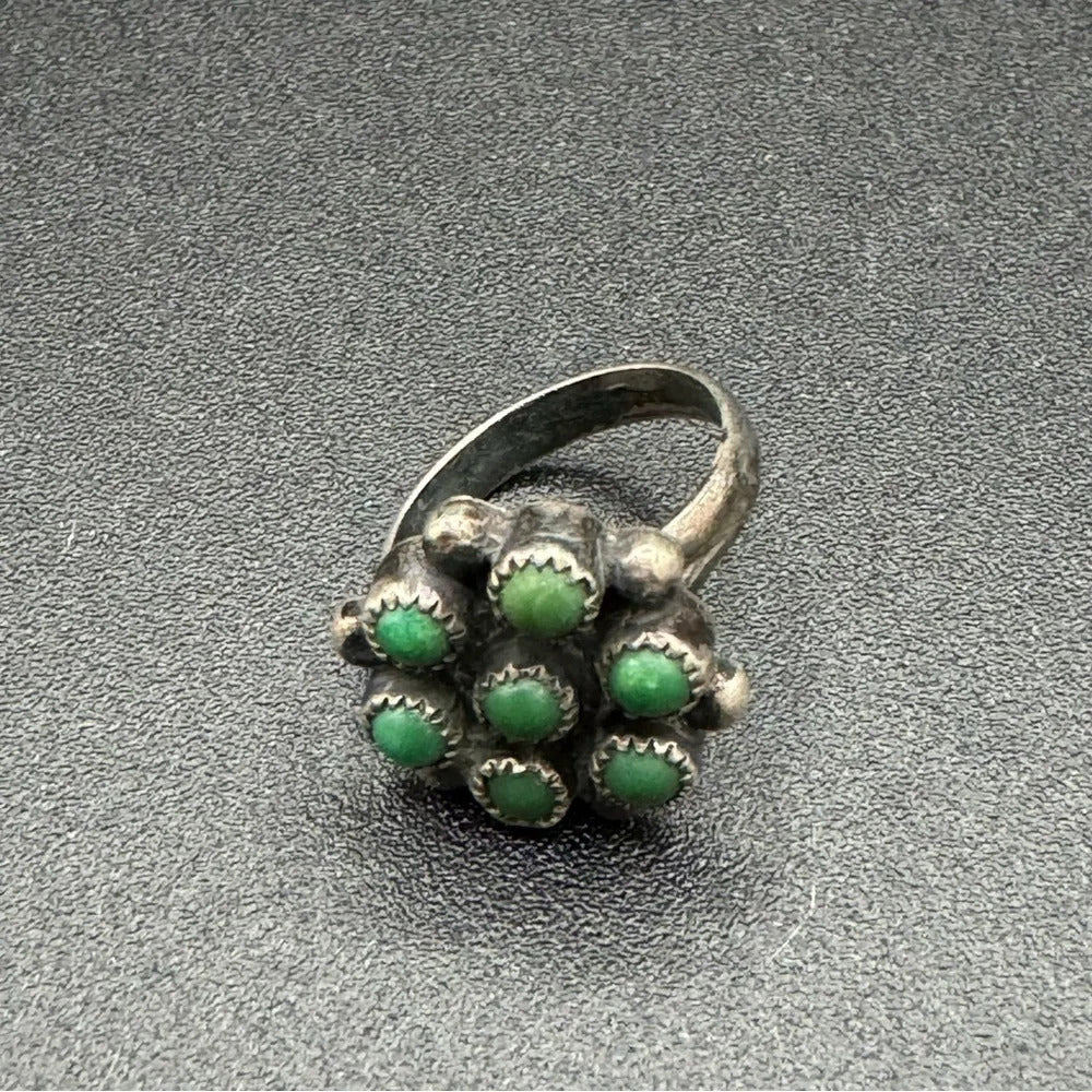 Vintage Zuni Cluster Signet Ring with Prong Setting in Sterling Silver Size 5