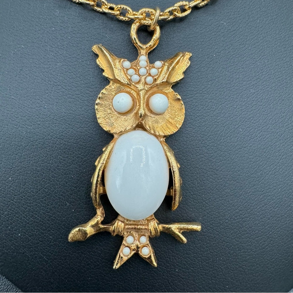 Milky White Jelly Belly Owl Pendant Necklace