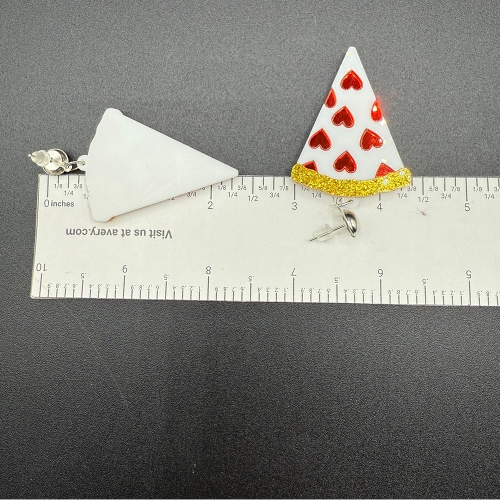 Foodie Kawaii Slice of Heart Pizza Earrings - Pierced