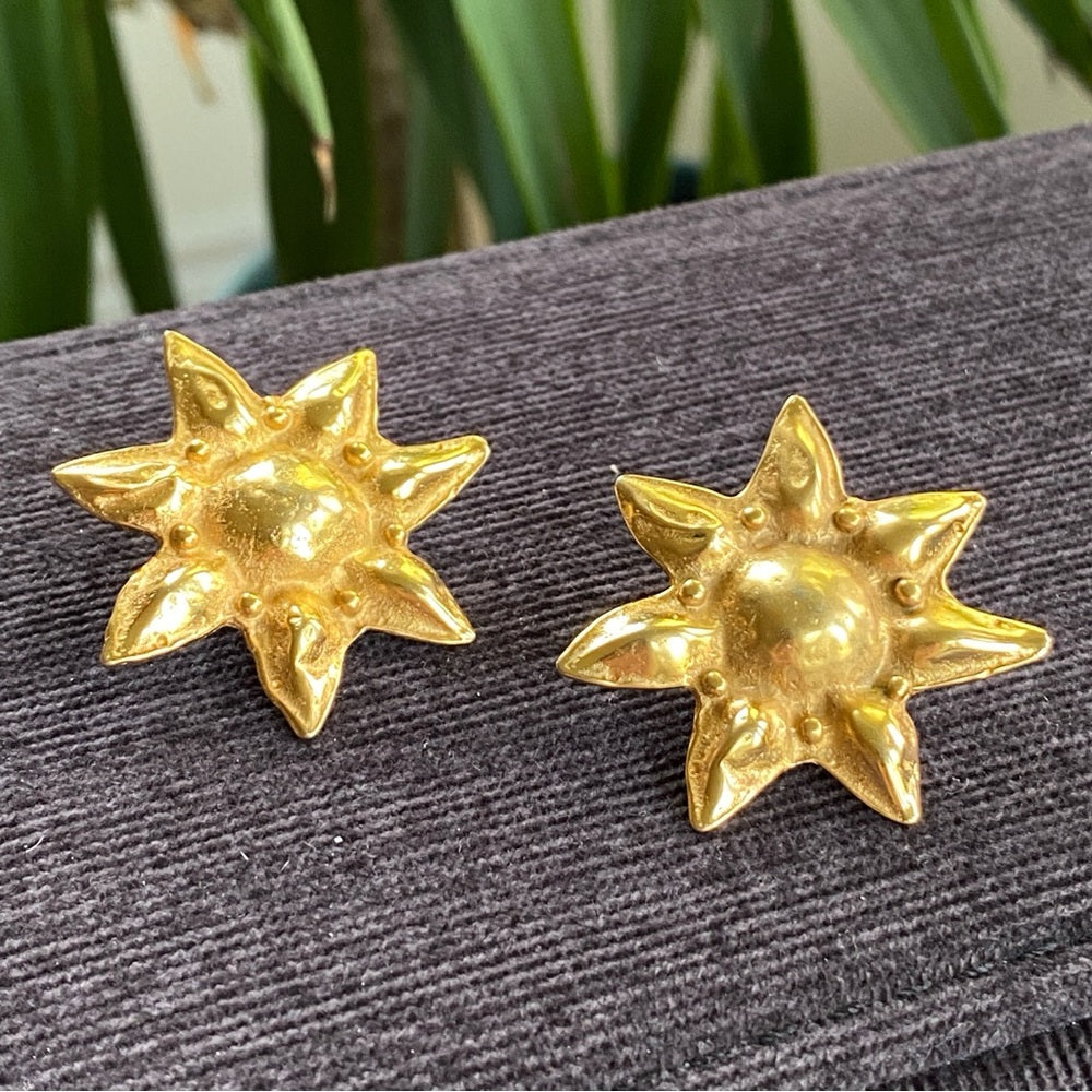 Rare Vintage Gold Plated Egyptian Sun Pierced Earrings Marked MMA