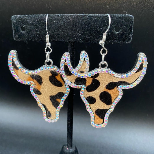 Natural Cowhide Leopard Printed Pierced Earrings