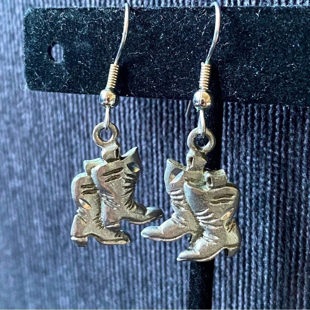 Pewter Cowboy Country and Western Rodeo Dangle Earrings
