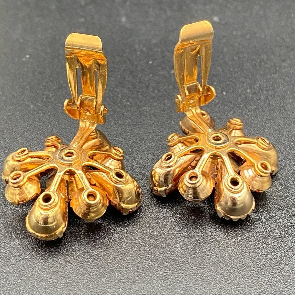 1950s Amber Orange Floral Statement Clip-On Earrings — West Germany Style