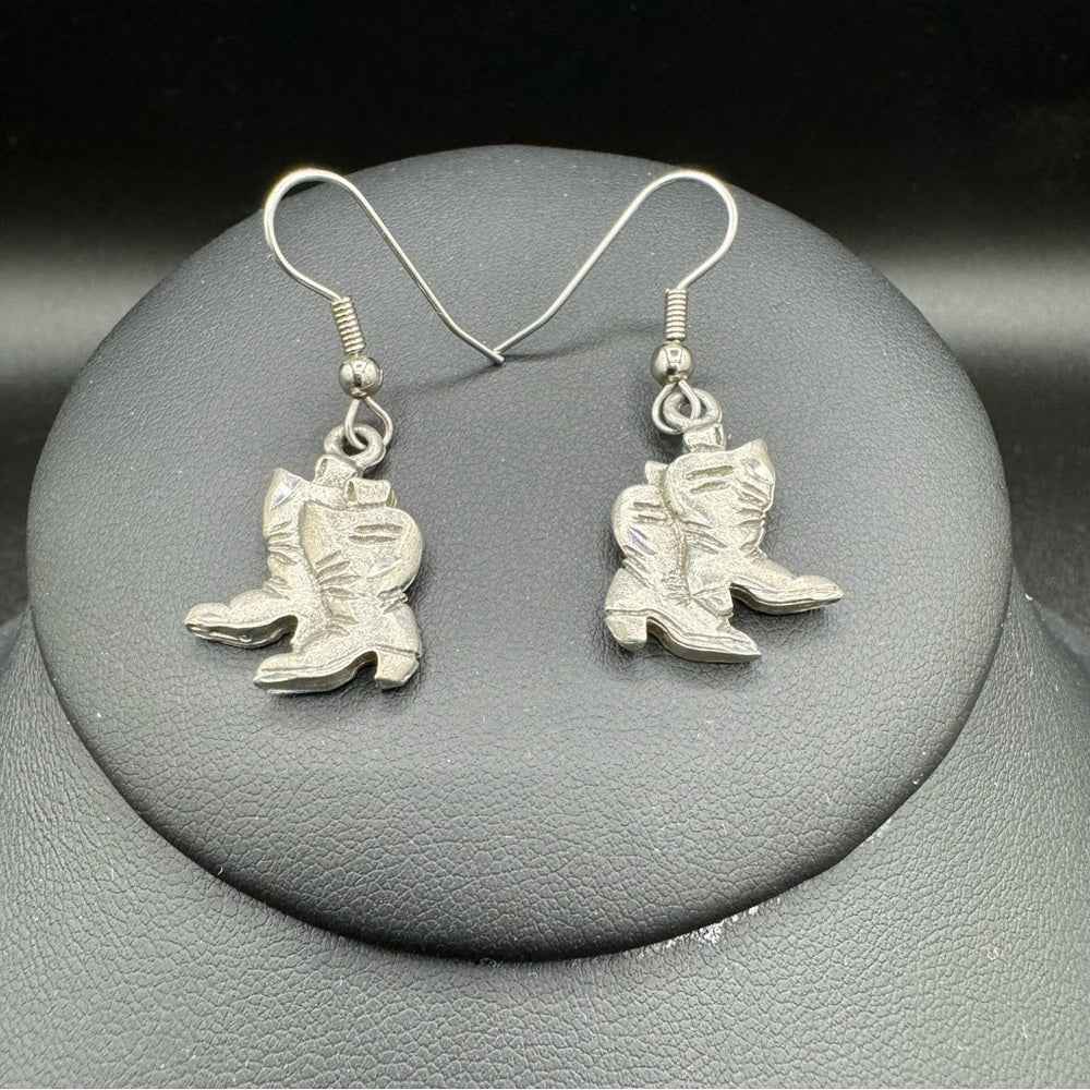 Pewter Cowboy Country and Western Rodeo Dangle Earrings