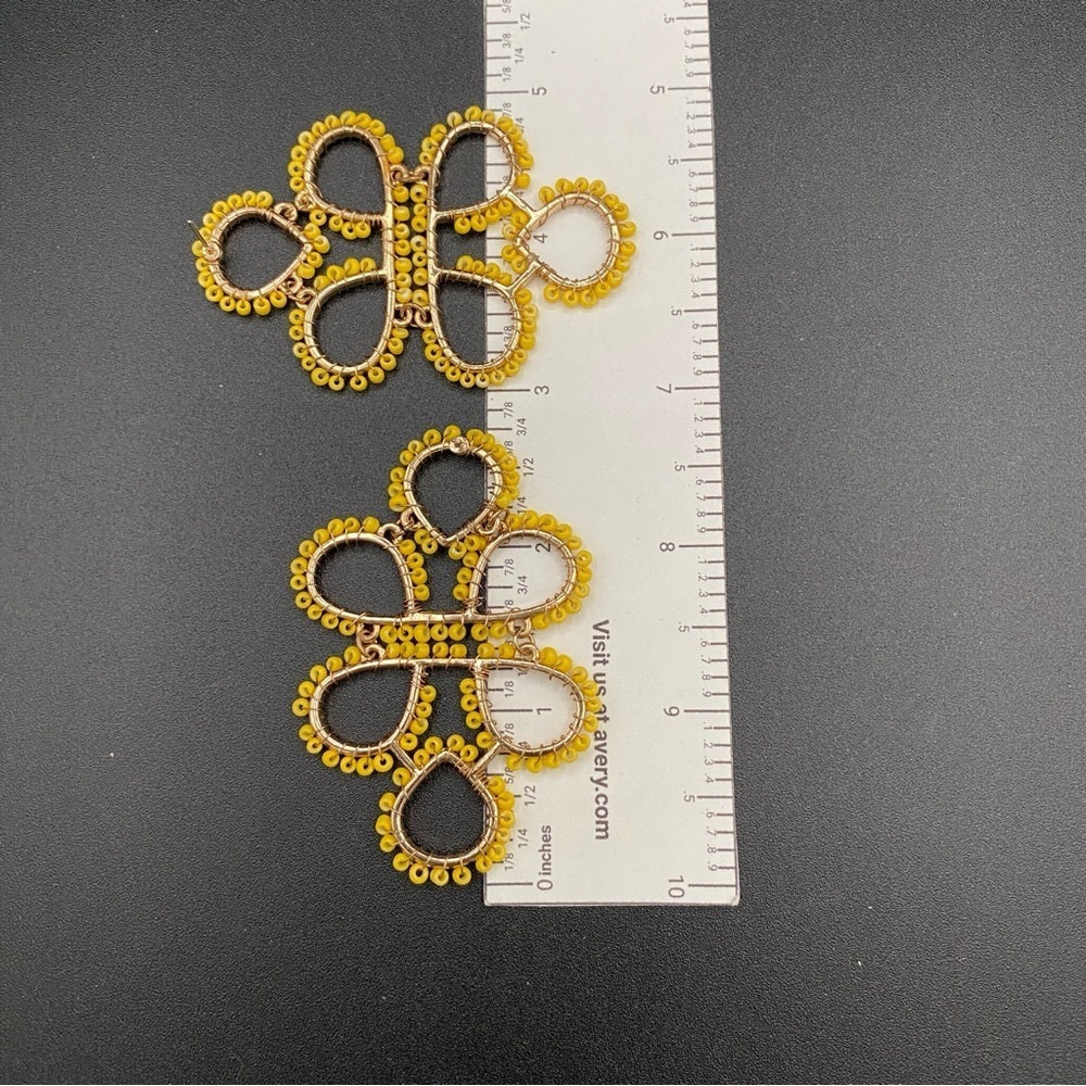 Boho Infinity Knot Dangle Earrings -Yellow Seed beads