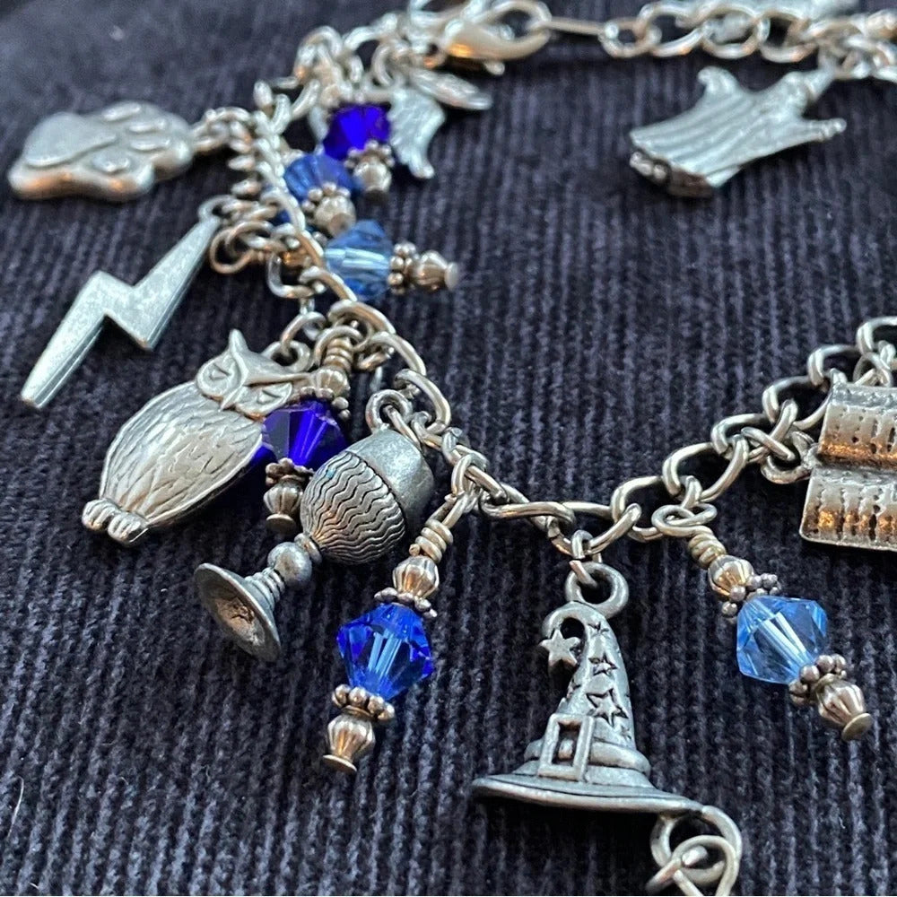Harry Potter Wizard Witch Inspired Blue & Silver Charm Bracelet