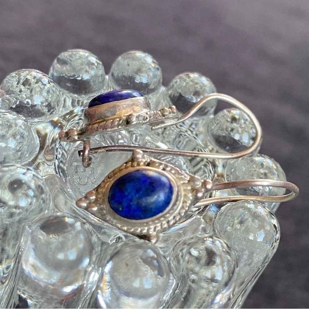 Silver Marked Lapis Lazuli Drop Earrings with Hook Backing