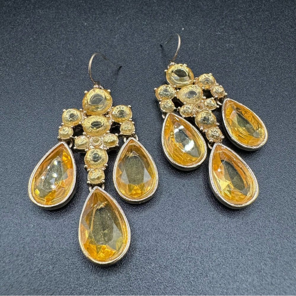 Canary Yellow Citrine Sparkle Earrings Signed Banana Republic