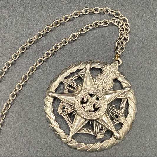 1960s Mid Century Masonic Emblem Metal Pendant and Chain