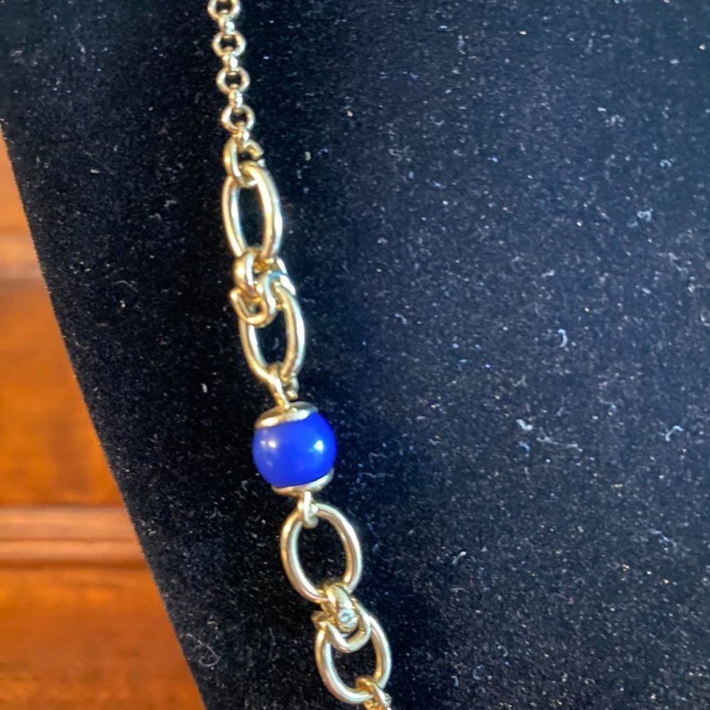 Banana Republic Gold Tone Cable Chain with Blue Accent Beads - Nautical Necklace