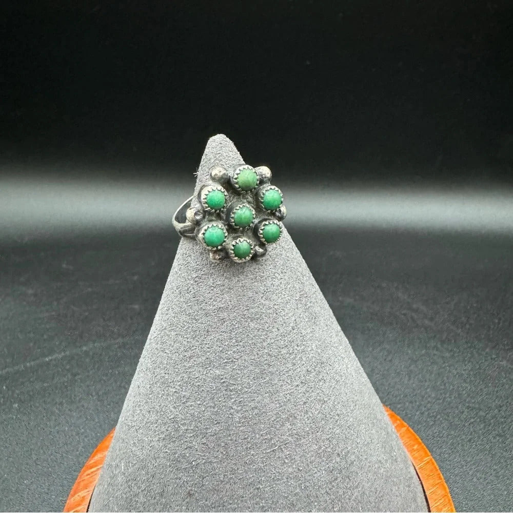 Vintage Zuni Cluster Signet Ring with Prong Setting in Sterling Silver Size 5