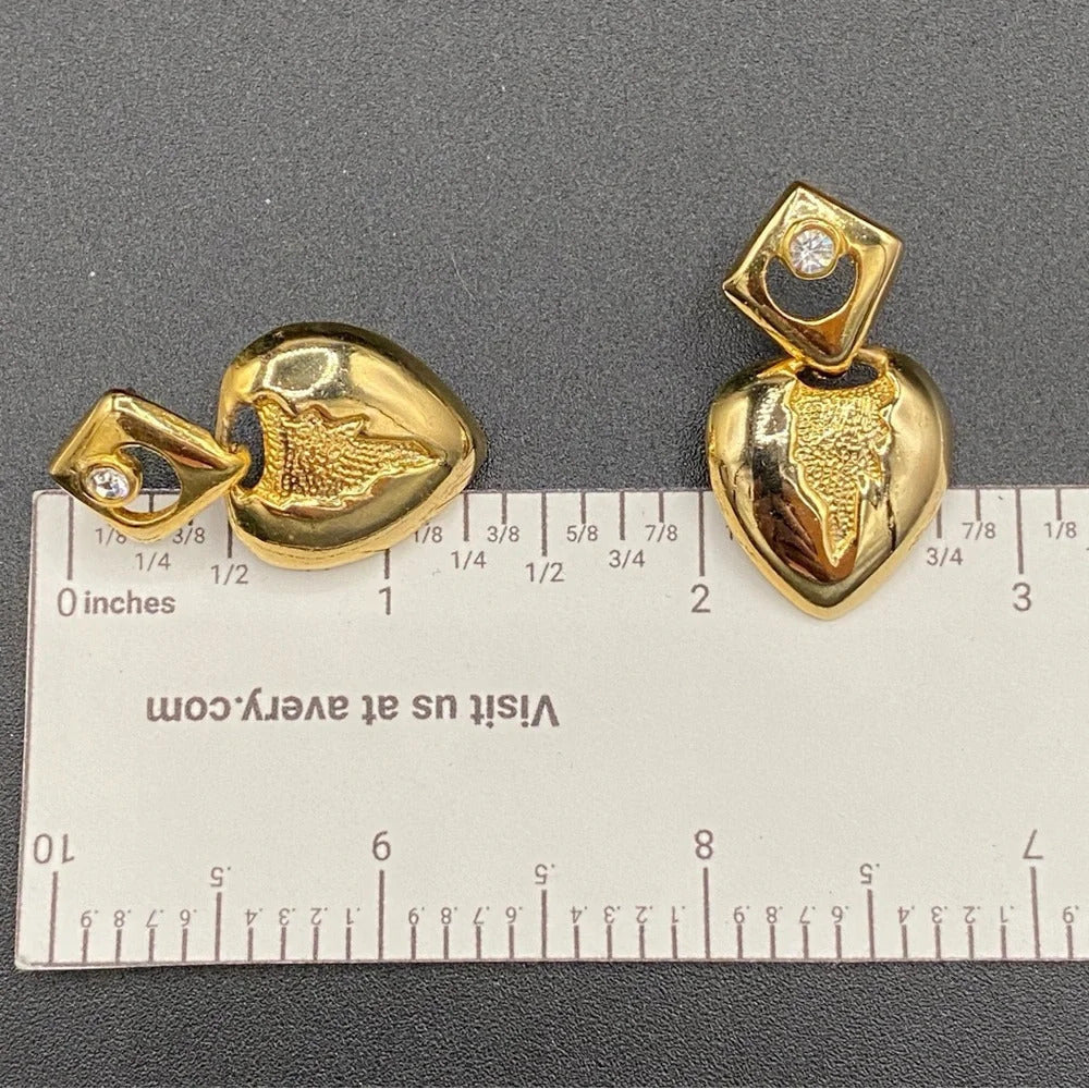 Gothic Style Dripping Heart Gold Plated Dangle Earrings with Rhinestone Accent