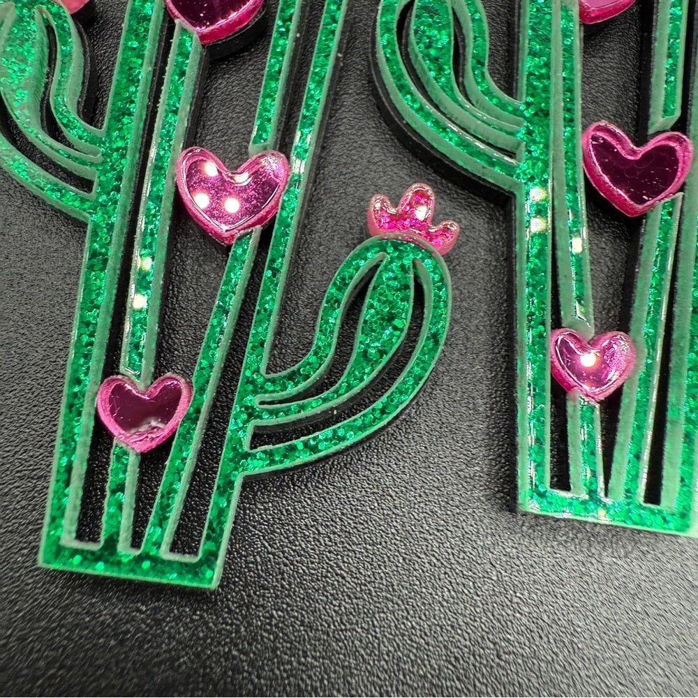 Cactus Earrings Green and Pink  - Pierced
