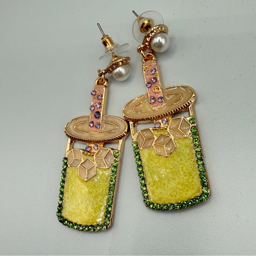 Fun Summer Cocktail Vacation Drink Rhinestone Earrings