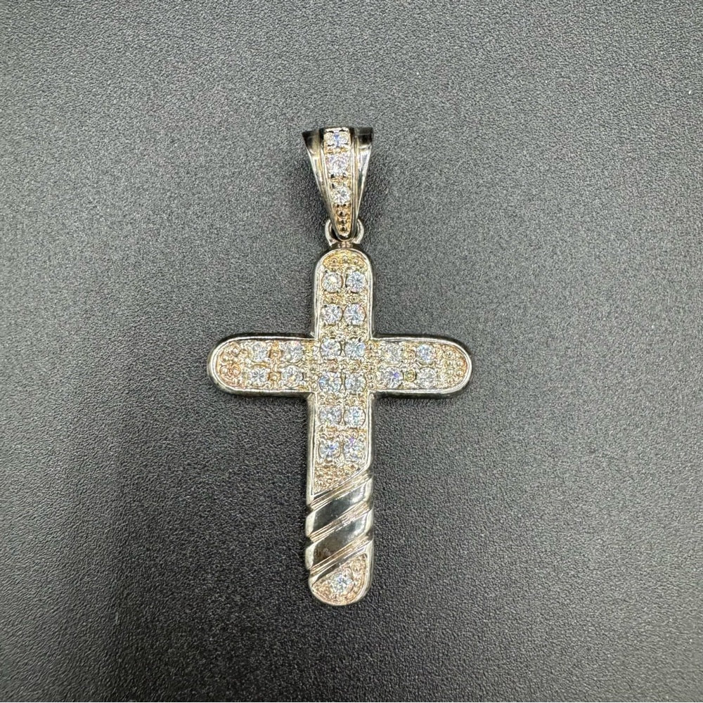 Vintage Silver 925 Cross Pendant with Studded CZ Rhinestones