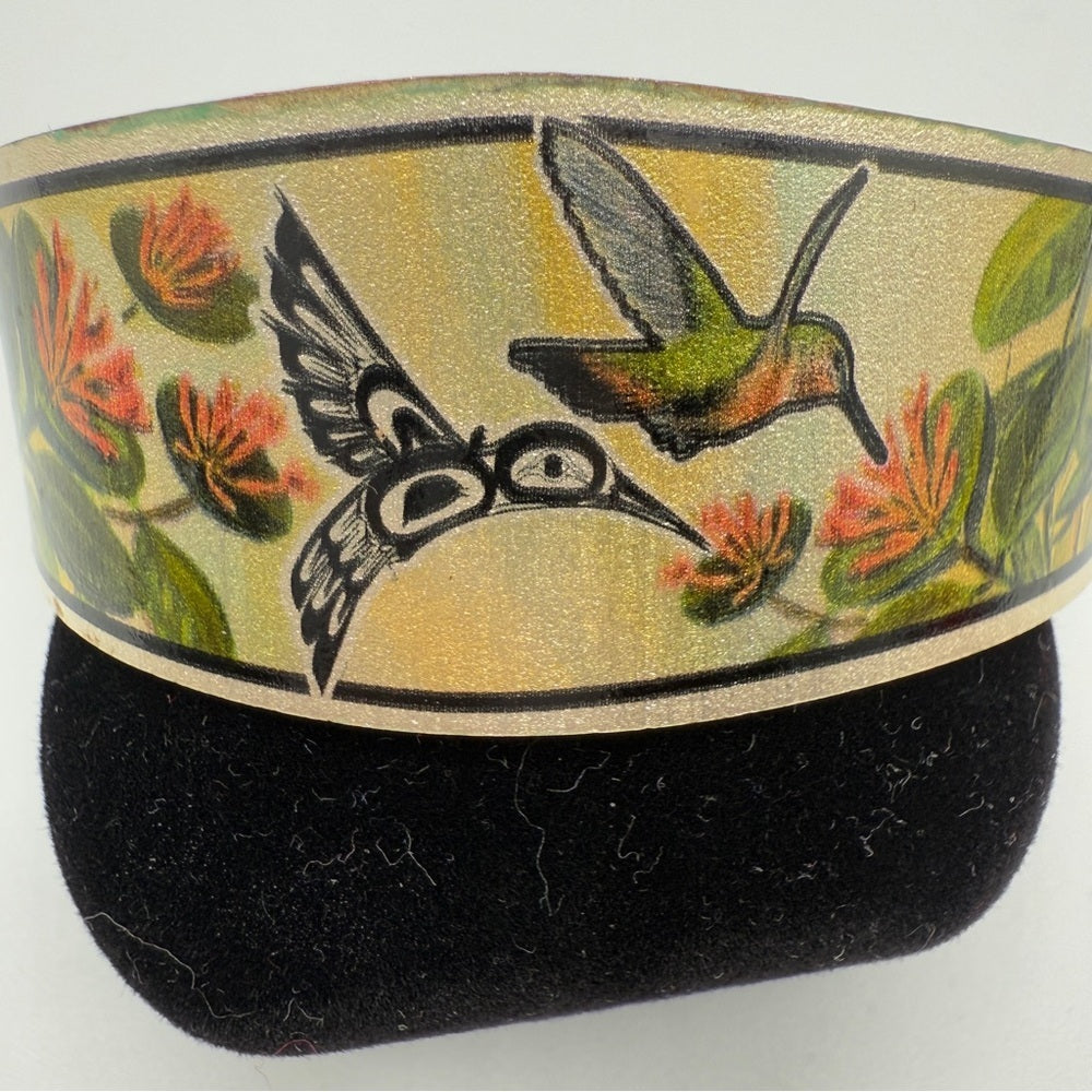 Sue Coleman Copper Cuff Bracelet with Hummingbird Floral Design