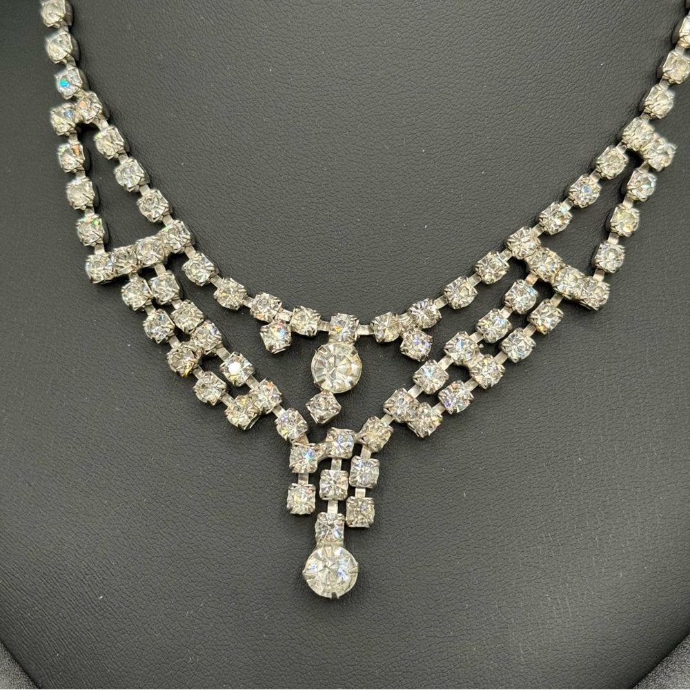 Ornate Rhinestone 1940s Glam Necklace