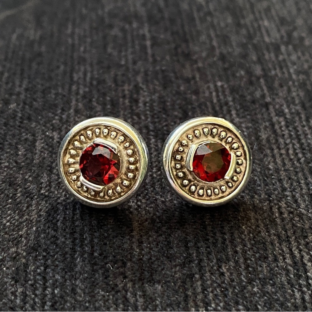 Vintage Garnet Stud Earrings set in Silver Marked 925