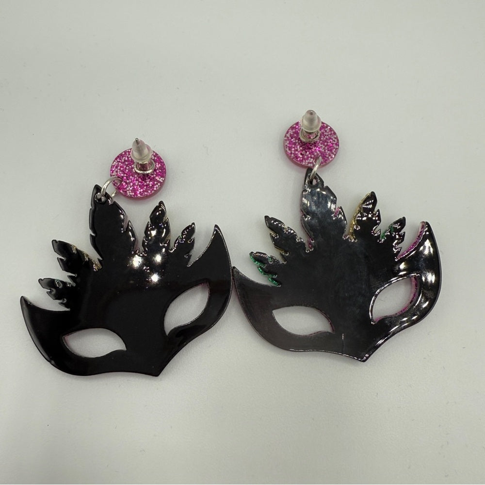 Vibrant Mardi Gras Carnival Mask Shimmer Earrings