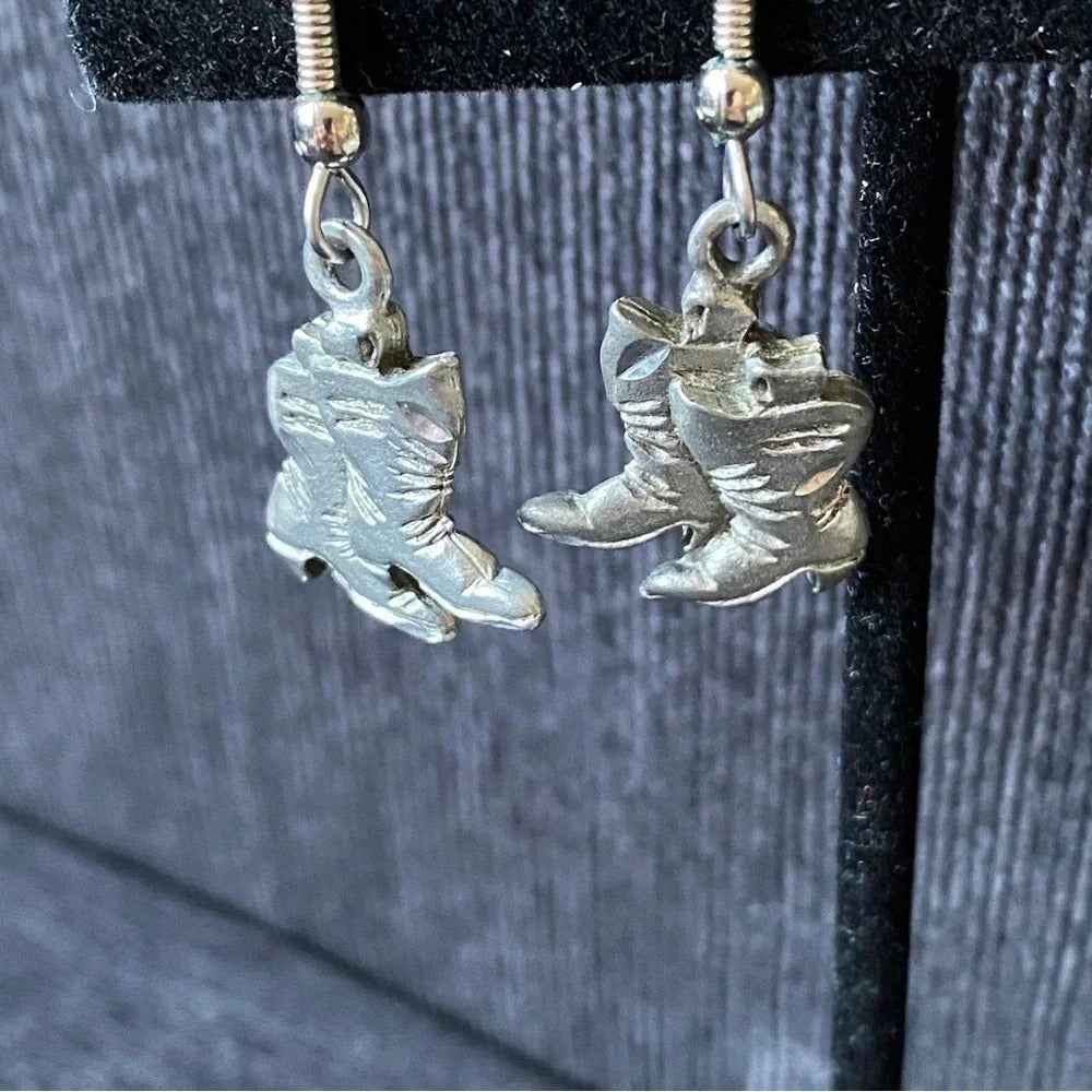 Pewter Cowboy Country and Western Rodeo Dangle Earrings