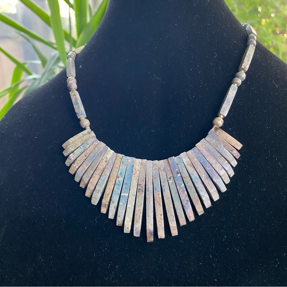 Geometric Jasper Bib Necklace in Brutalist Design