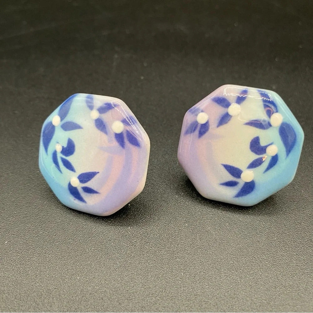Japanese Hand-painted Porcelain Clip On Earrings