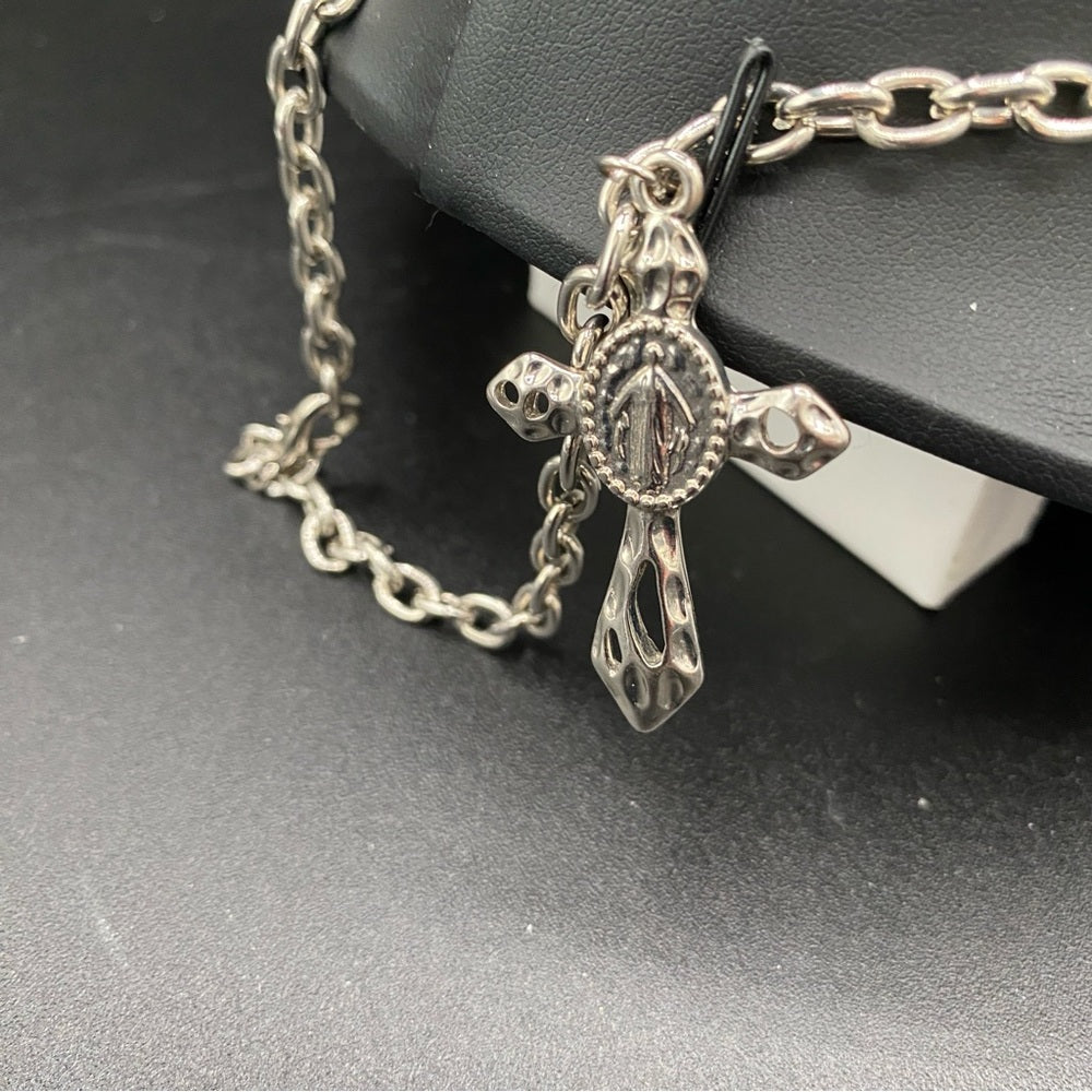 Gothic Multi-Cross Silver Tone Necklace