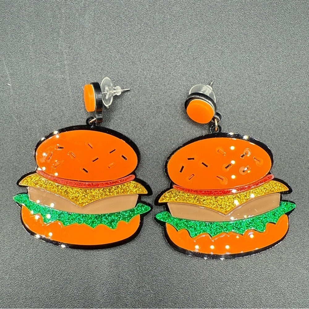 Fun Foodie Hamburger Earrings - Pierced - Acrylic