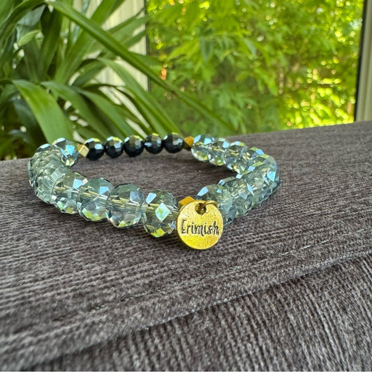 Faceted Blue Grey Crystal Stacking Bracelet with Gold Accents