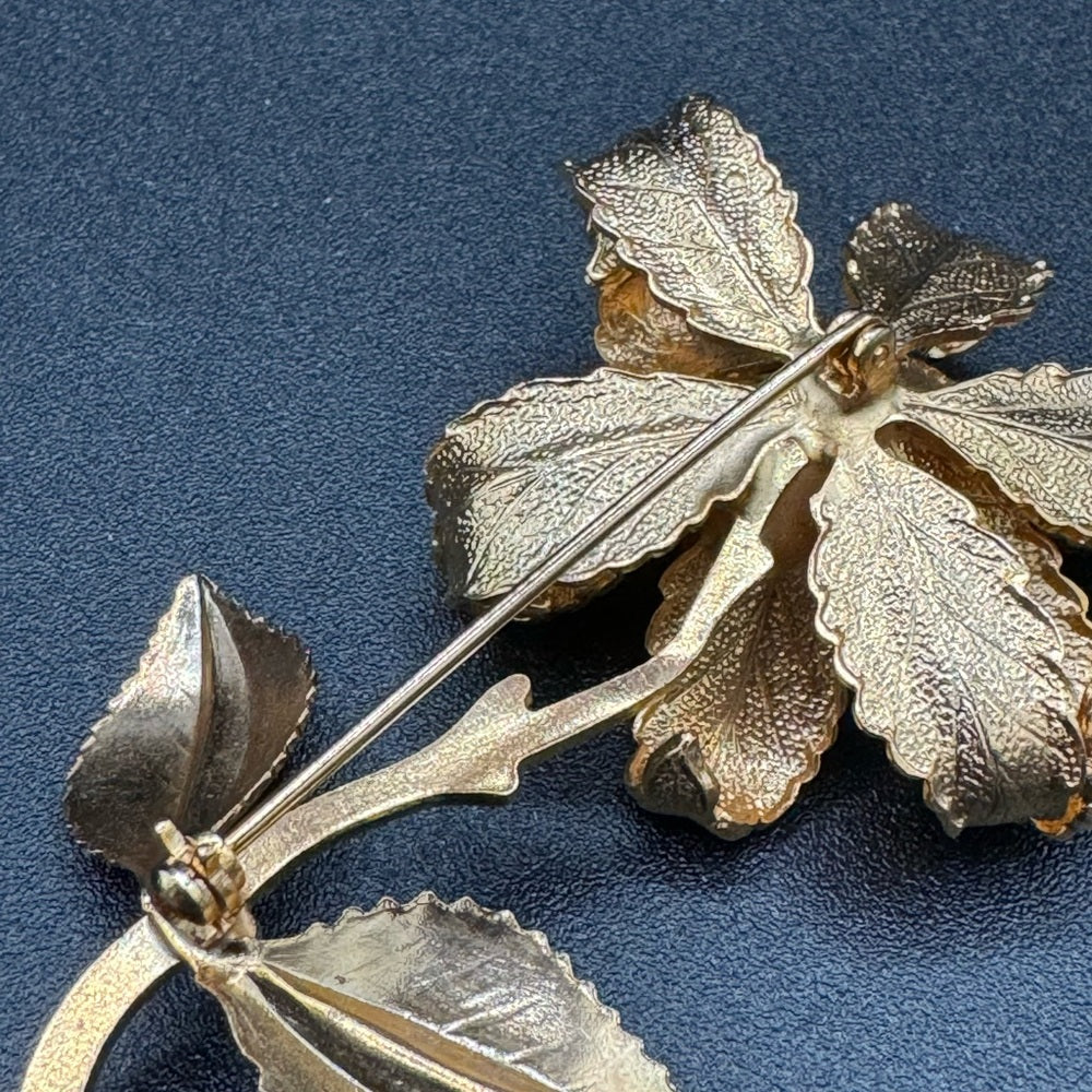 Trembler Flower Brooch with Red Rhinestone Pistil Centre